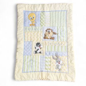 Vintage Baby Looney Tunes Crib Blanket Quilt Tweety Bugs Bunny Sylvester Taz 90s